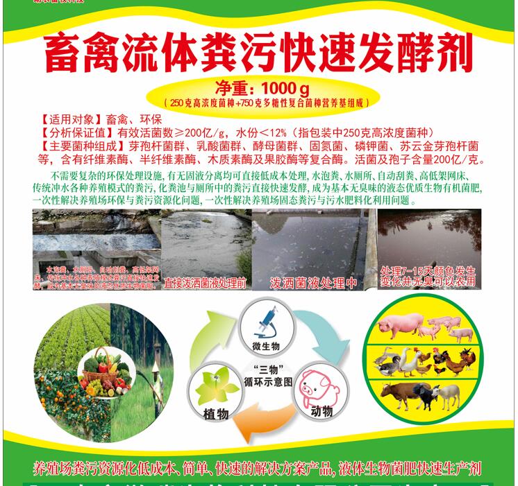 流體糞污快速發(fā)酵活菌劑——畜禽流體糞污快速發(fā)酵劑、高濃度廢水快速除臭發(fā)酵劑、廚余垃圾廢水除臭發(fā)酵劑、低成本解決養(yǎng)殖場與農(nóng)產(chǎn)品加工環(huán)保問題的方案產(chǎn)品